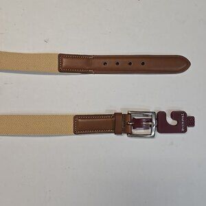 NWT Trafalgar Stretch Web Belt Made in USA Maize Brown Leather Tabs Made in USA